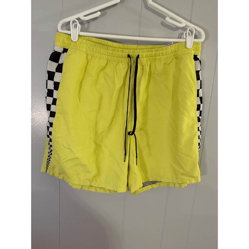 Vans Board Shorts Mens XL Yellow Checkerboard Side Stripe Drawstring Swim Trunks